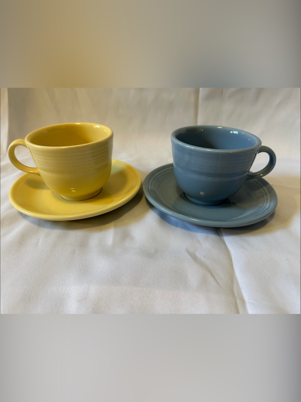 Homer Laughlin Fiesta Yellow and Blue Cup and Saucer Duo